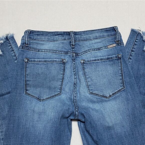 KANCAN Women's Mid Rise Distressed Ankle Skinny Jeans Raw Cut Summer Collection - Picture 9 of 14